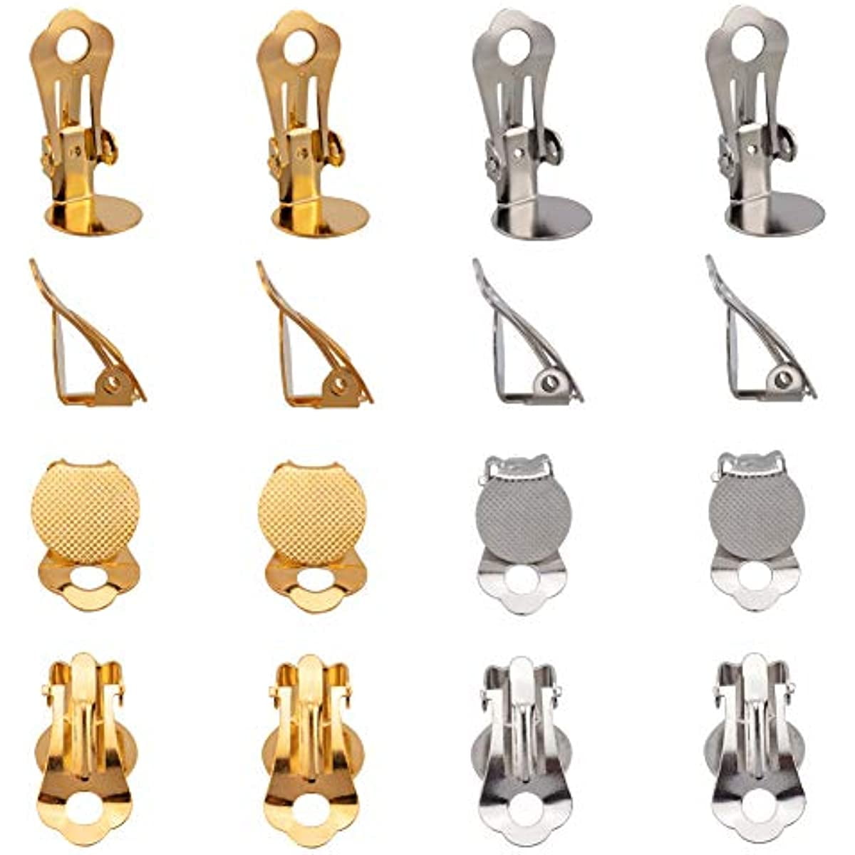 60pcs 2 Colors Clipon Earring Clips Round Flat Tray Earring Clips Brass Earring Converter Clips