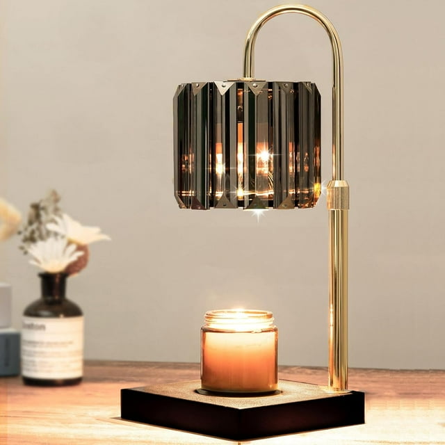 Lámpara calentadora de velas con temporizador, regulable, altura ajustable, lámpara de vidrio moderna, color negro, elegante decoración del hogar,Negro