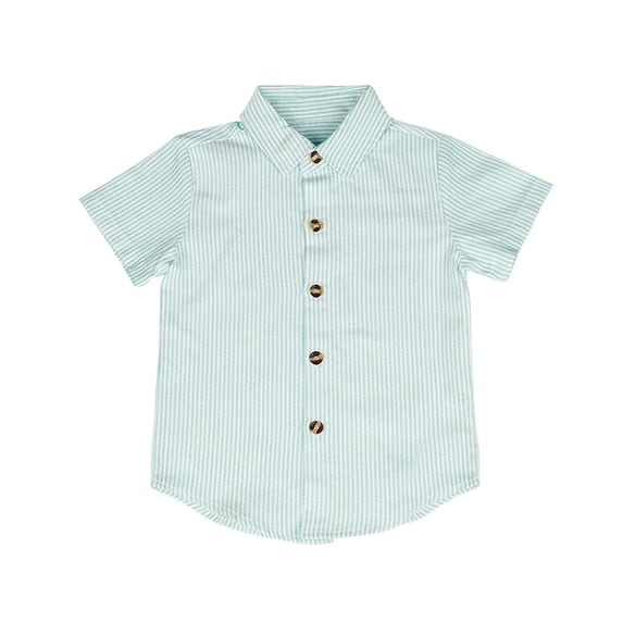 Striped Tshirts for Children Button Down Collared Shirts Short Sleeve Summer Casual Tops Loose Fit Fashion Versatile Top Green 100