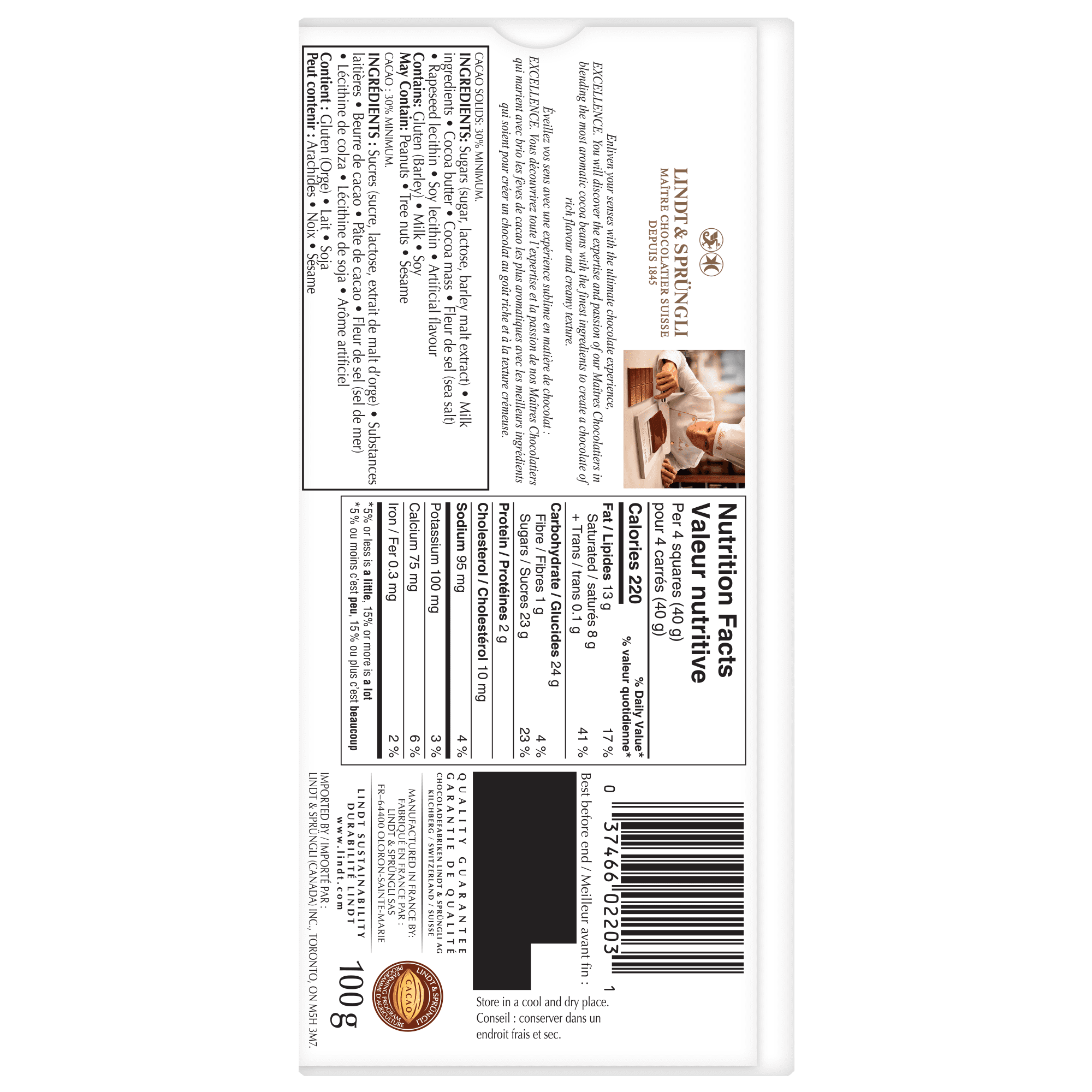 Chocolat au lait Lindt EXCELLENCE Caramel Croquant – Barre (100 g)