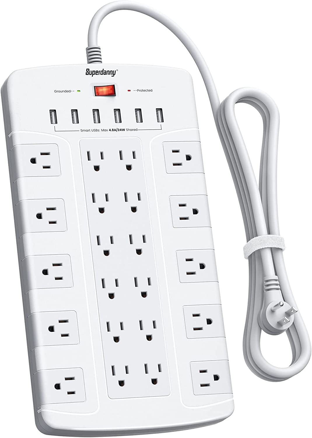 SUPERDANNY Power Strip Surge Protector 22 Outlets with 6 USB Ports 6.5