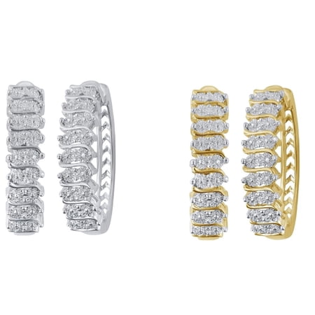 Elegant 0.02 Carat Natural Diamond Accent Hoop Earrings Two Color Sets Crafted In 14K Gold Plated