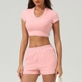 thumbnail image 1 of PISONIC Women's V-Neck Crop Top & Shorts Set - Active Fitness Apparel with 4 Color Options, 1 of 9