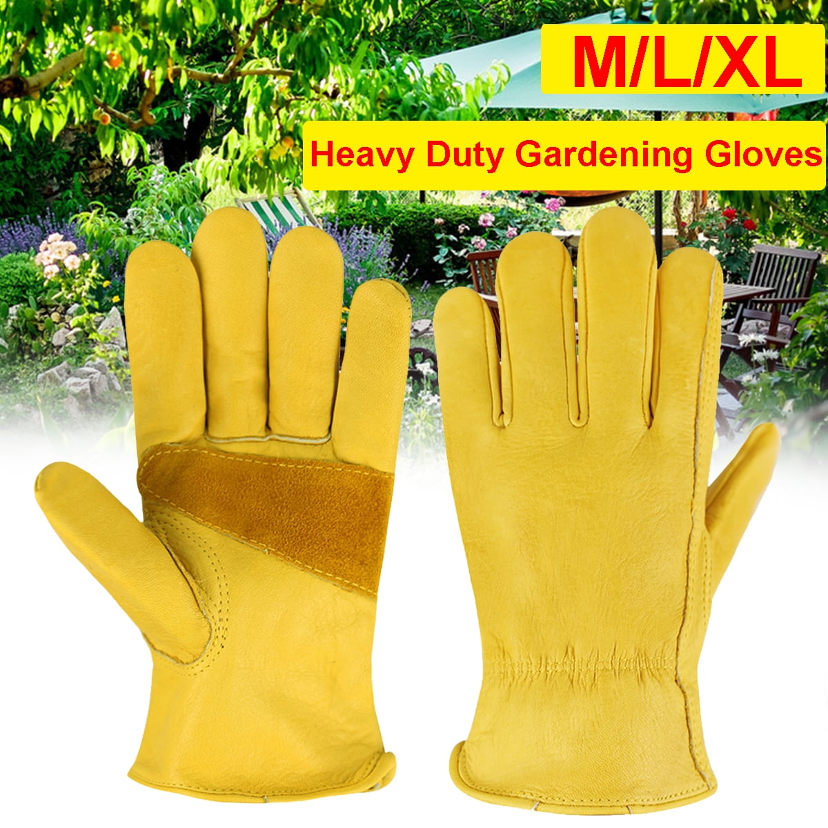 1 Pair Men Women Heavy Duty Gardening Gloves Thorn Proof Leather Work and Drive 