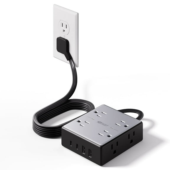 8-Outlet Surge Protector with 4 USB Ports (2 USB C), 5FT Extension Cord, Wall Outlet Extender for Home, Office, Dorm Power Essentials