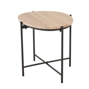 DecMode 19 x 20 Beige Marble Accent Table with Black Metal Support, 1-Piece