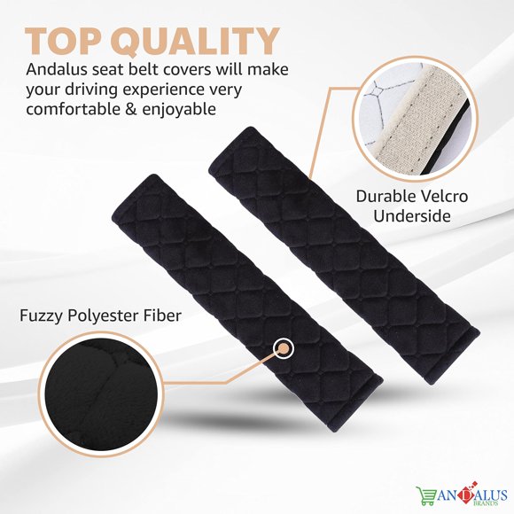 ANDALUS Seat Belt Covers for Adults, Car Seatbelt Cover, Universal, Soft, Comfortable, 4 Pack (Black)