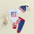 thumbnail image 2 of UngA Baby Boy Fourth of July Outfit American Flag Romper Striped Star Pants Hat Infant Independence Day (Blue,3-6 Months), 2 of 4