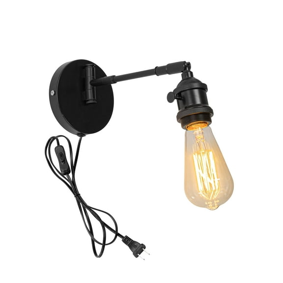 KAYYELAMP 5.9 Ft Plug in Wire On/Off Switch E26 Base Wall Sconce Adjustable Up & Down Left & Right Wall Light Fixture Vintage Design No Wiring Required for Stairs Loft Bedsides(No Bulb)
