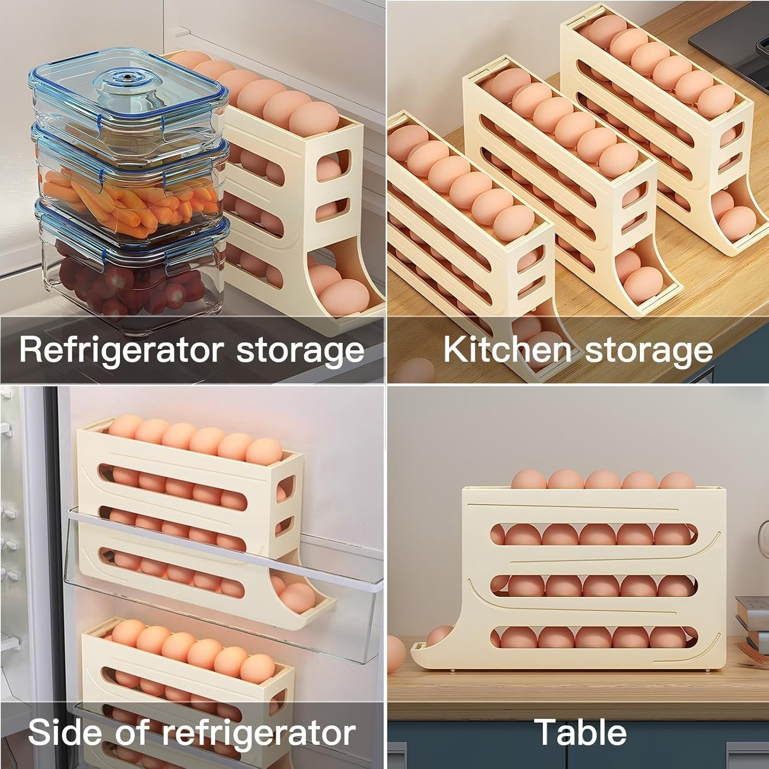 Egg Dispenser Automatic Rolling Egg Tray Organizer, Space Saving Refrigerator Egg Roller, Holds 28 Eggs Simultaneously，Works in The Refrigerator,Kitchen,Cabinets,and Dining Table (Grey)