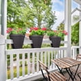 thumbnail image 2 of Aoodor Deck Railing Planter Boxes Set of 4, 12 Inch Rattan Pattern Round Outdoor Planters with Adjustable Brackets for Patio, Balcony, Fence, Brown, 2 of 7