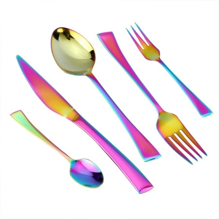 MDEALY 30-Piece Rainbow Heavy Duty Silverware Kitchen Utensils Set, Quality Stainless Steel Flatware Cutlery Set for 6, Include Dinner Knife,Dinner Fork,Dinner Spoon,Salad Fork,Teaspoon, Elegant