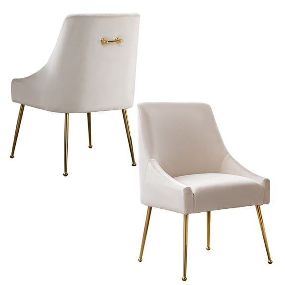 Miekor Furniture Height-adjustable classic style velvet dining room/bedroom chairs, set of 2, white No0763
