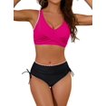 thumbnail image 3 of Conjuntos de Bikini para Mujer, Traje de Baño de Dos Piezas con Escote en V y Cintura Alta, con Costuras de Concha. Rosa Roja XXL, 3 of 7