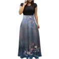 thumbnail image 2 of Empire Waist Dresses for Women 2023 Short Sleeve Crewneck Floral Maxi Long Dress Summer Fashion Casual Sun Boho Dresses, 2 of 4