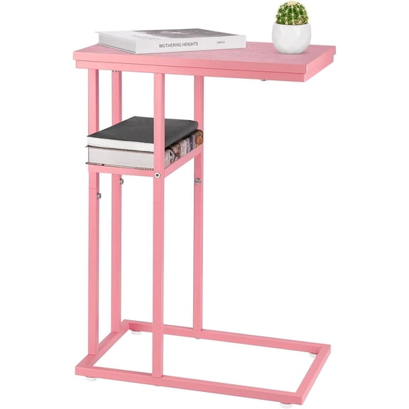 XH C Shaped End Table, Side Table for Couch and Bed, Small Side Table for Small Spaces, Living Room, Bedroom, Rustic Snack Table