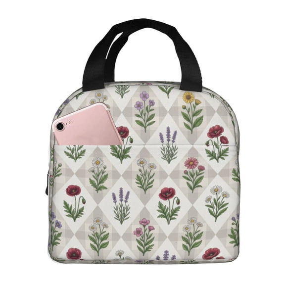 Boho Floral Lunch Bag Colorful Flower Reusable Lunch Box Large Portable Insulated Cooler Tote Bag For Women Men Work Travel Picnic