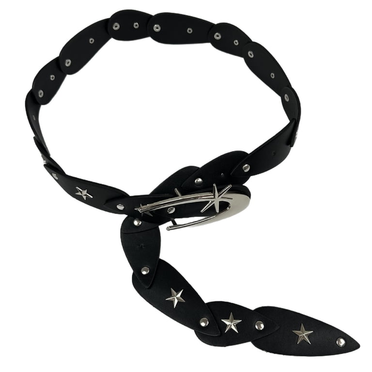 Vintage Star Studded Wide PU Leather Waist Belt Y2K Punk Festival Accessory Punk Y2K Western-Style Rivet Bull Star PU Leather Belt – GTHIC main image 2