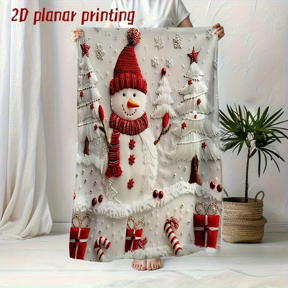 Flat Pattern Christmas Snowman Christmas Tree Combination Pattern Blanket Modern Lightweight Warm Soft Comfortable