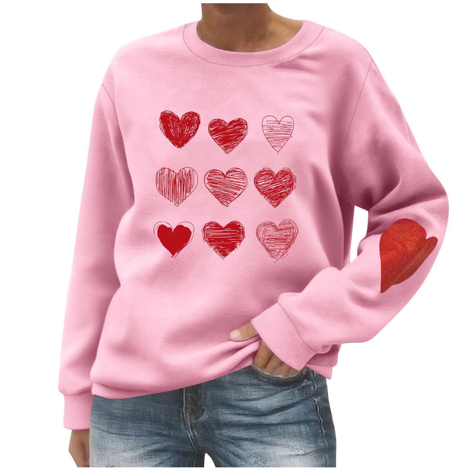 Ltctricy Valentine s Day Sweatshirts for Women Crewneck Long Sleeve Heart Graphic Pullover Tops Plus Size Sweatshirts(Gray Medium)