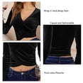 thumbnail image 5 of Camisa elegante y adelgazante de manga larga para oficina, color puro, negro, talla L, escote en V, dobladillo cruzado, para mujer, 5 of 5