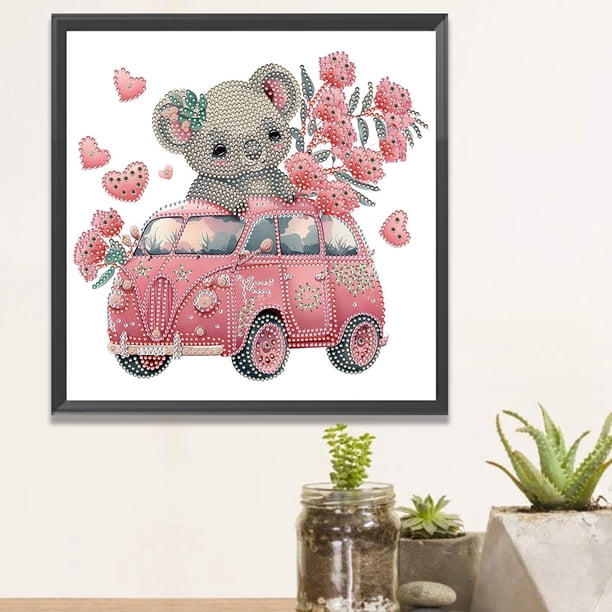 2PCS 5D DIY parcial especial en forma de taladro diamante pintura rosa coche animales kit JShteea El nuevo