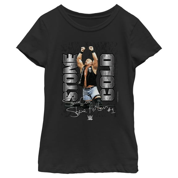 Girl's WWE Stone Cold Steve Austin Signature Photo  Graphic Tee Black X Small