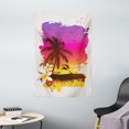 thumbnail image 1 of Luau Tapestry, Tropical Sunset in Retro Watercolor Style Palm Trees on the Beach Image, Wall Hanging for Bedroom Living Room Dorm Decor, 40W X 60L Inches, Brown Fuchsia Marigold, by Ambesonne, 1 of 2