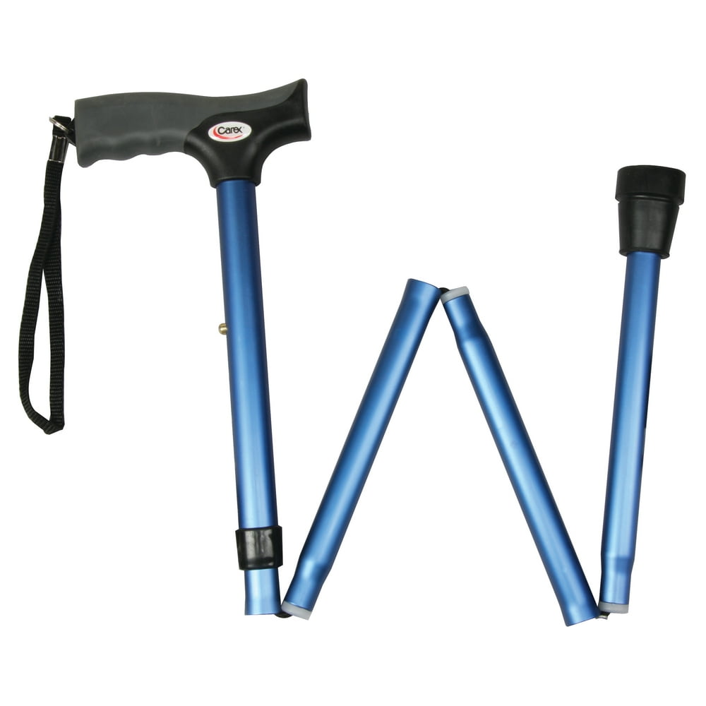 Carex Soft Grip Derby Folding Cane, Blue