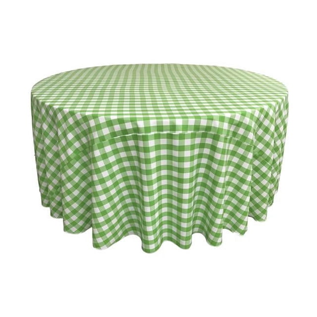 LA Linen TCcheck108R-LimeK84 Polyester Gingham Checkered Tablecloth, White & Lime - 108 in. Round