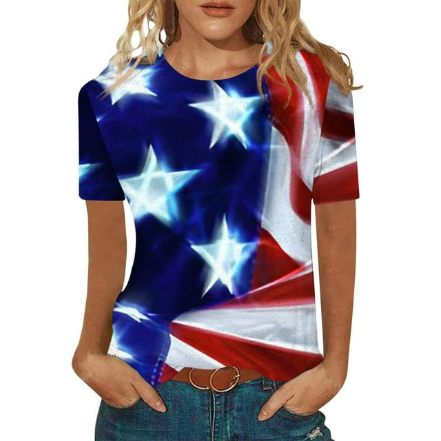 Lenago Débardeurs d'Été Grande Taille pour Femmes Mode Imprimée Décontractée T-Shirt Col Rond Tenues du 4 Juillet pour Femmes