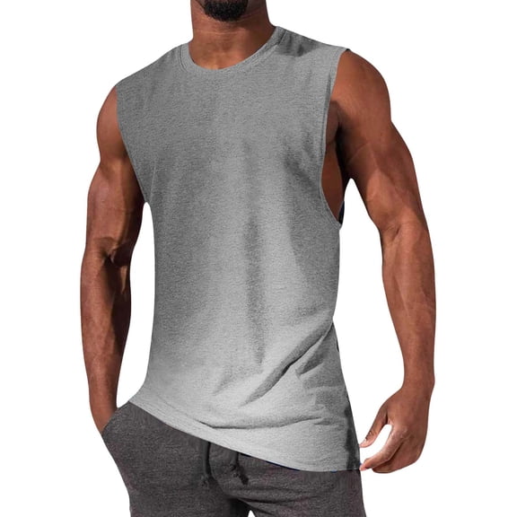 BSDJILFG Tank Tops for Men Athletic Casual Gradient Color Pullover Graphic Tees Gym Workout Shirts