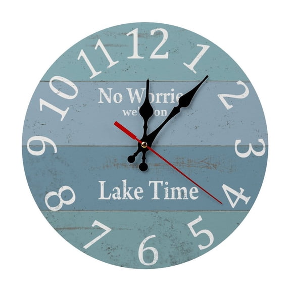 No Worries We Are on Lake Time Durable Wooden Analog Wall Clock, Silent Sweep Clock for Living Room & Office Decor
