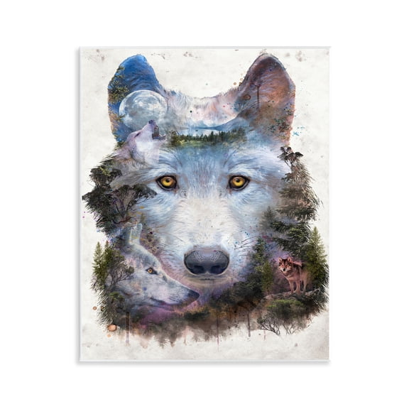 Stupell Industries Wolf Form with Woodland Scene Animals Painting Unframed Art Print Wall Art, 11 x 14