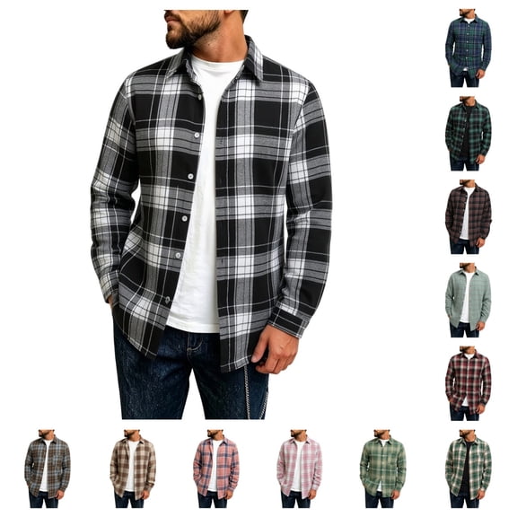 SAWOBUUN Mens Flannel Shirts Long Sleeve Plaid Button Down Shirts Casual Cotton Shirts