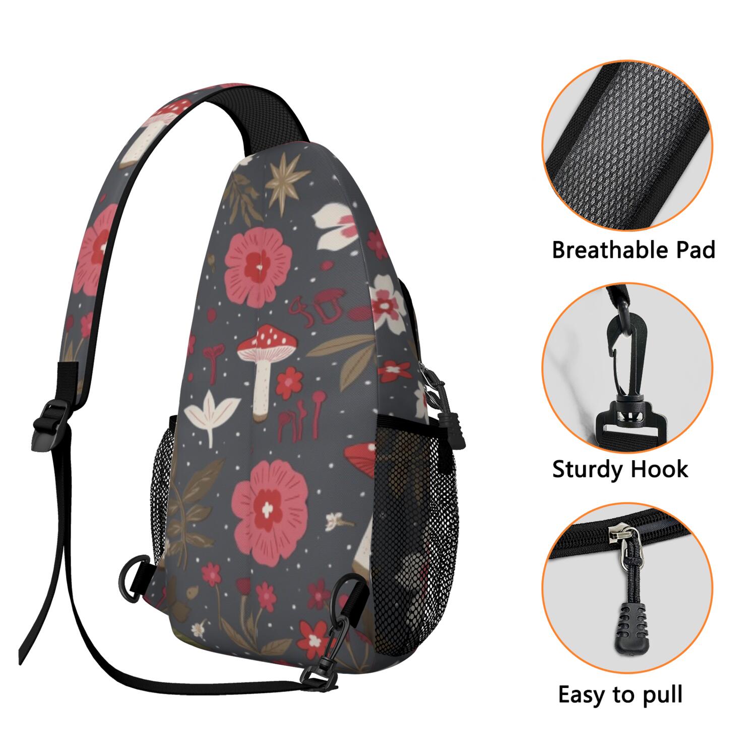 Mushroom Crossbody Sling Bag for Women Men Fashion Backpack Crossbody Shoulder Bag Chest Bag Travel Hiking Casual Sport Daypack