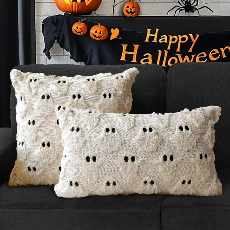 PANDICORN Halloween Throw Pillow Cover - 12x20 Inch, Ghost Cat Pumpkin Bat Design, Spooky Black Decor For Couch, Indoor/Outdoor