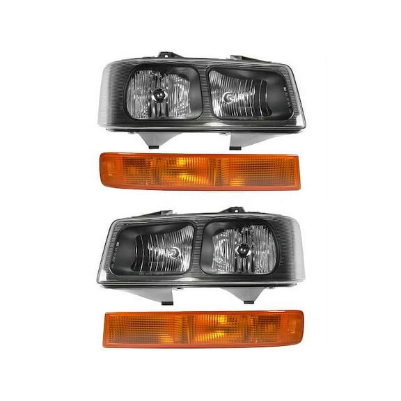 Headlight Assembly and Parking Light Kit 4 Piece - Compatible with 2003 - 2019 Chevy Express 2500 2004 2005 2006 2007 2008 2009 2010 2011 2012 2013 2014 2015 2016 2017 2018