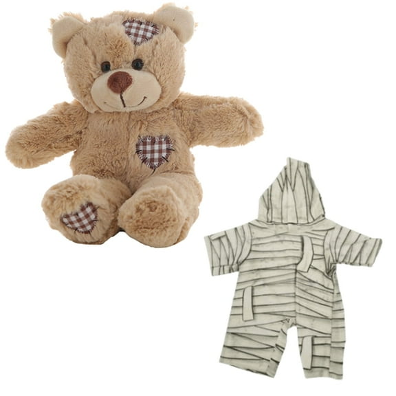 Plush Gear Brown Patches Bear 8" Plush Toy with Mummy Morph Suit Costume – Halloween Gift