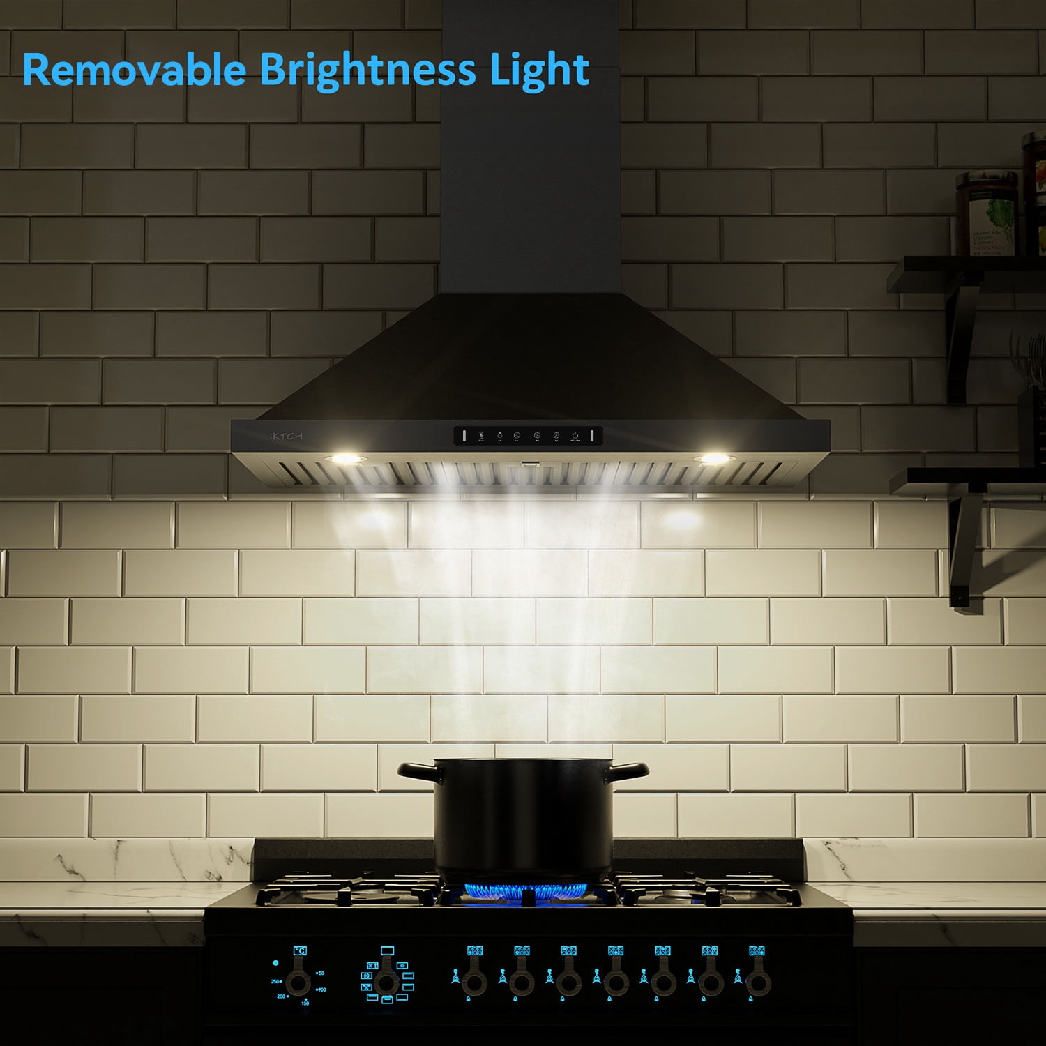VIKIO 30 inch Ducted 900-CFM Black Wall-Mounted Range Hood with LED Lighting