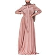 thumbnail image 2 of Muslin Dresses for Women Silk Satin Long Sleeve Tie Neck Maxi Dress Prayer Dress Abaya, 2 of 8