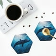 thumbnail image 4 of Honeii Ocean Dolphin Fish School print Leather Coaster Set of 4, ideal for safeguarding your furniture from drinks spills and effortless cleanup-Hexagon, 4 of 6