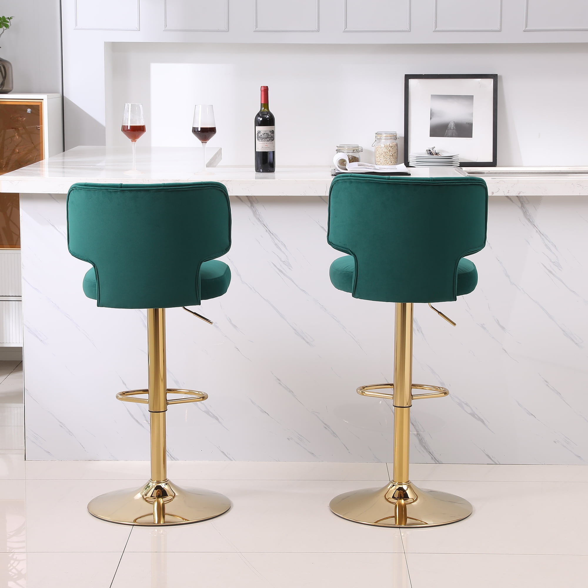 Kadyn Set of 2 Adjustable Swivel Bar Stools Chair with Back& Footrest for Home, Emerald Kadyn Set of 2 Adjustable Swivel Bar Stools Chair with Back& Footrest for Home, Emerald
