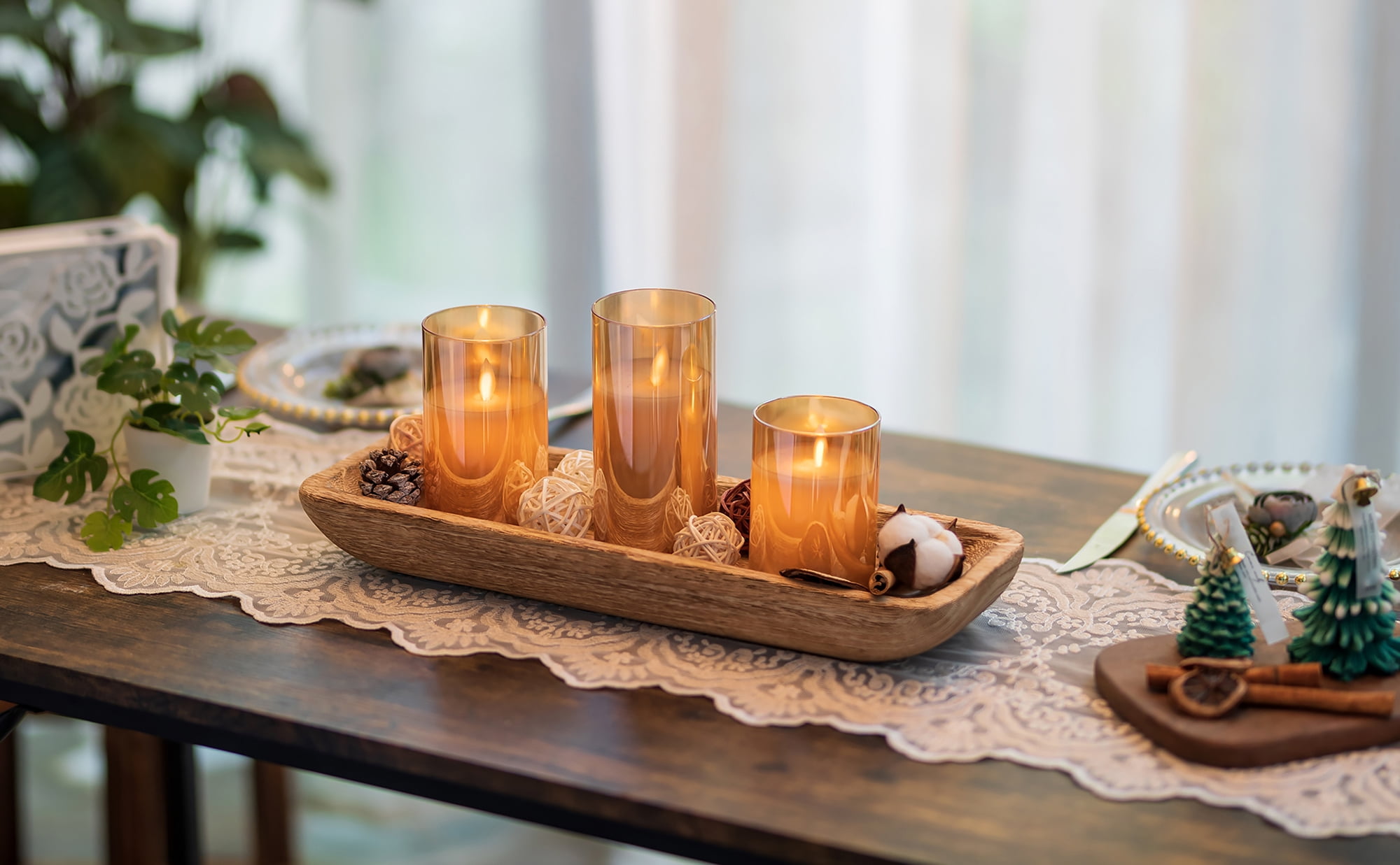 Hanobe, Decorative Tray Candle Holder, Brown, 15.75