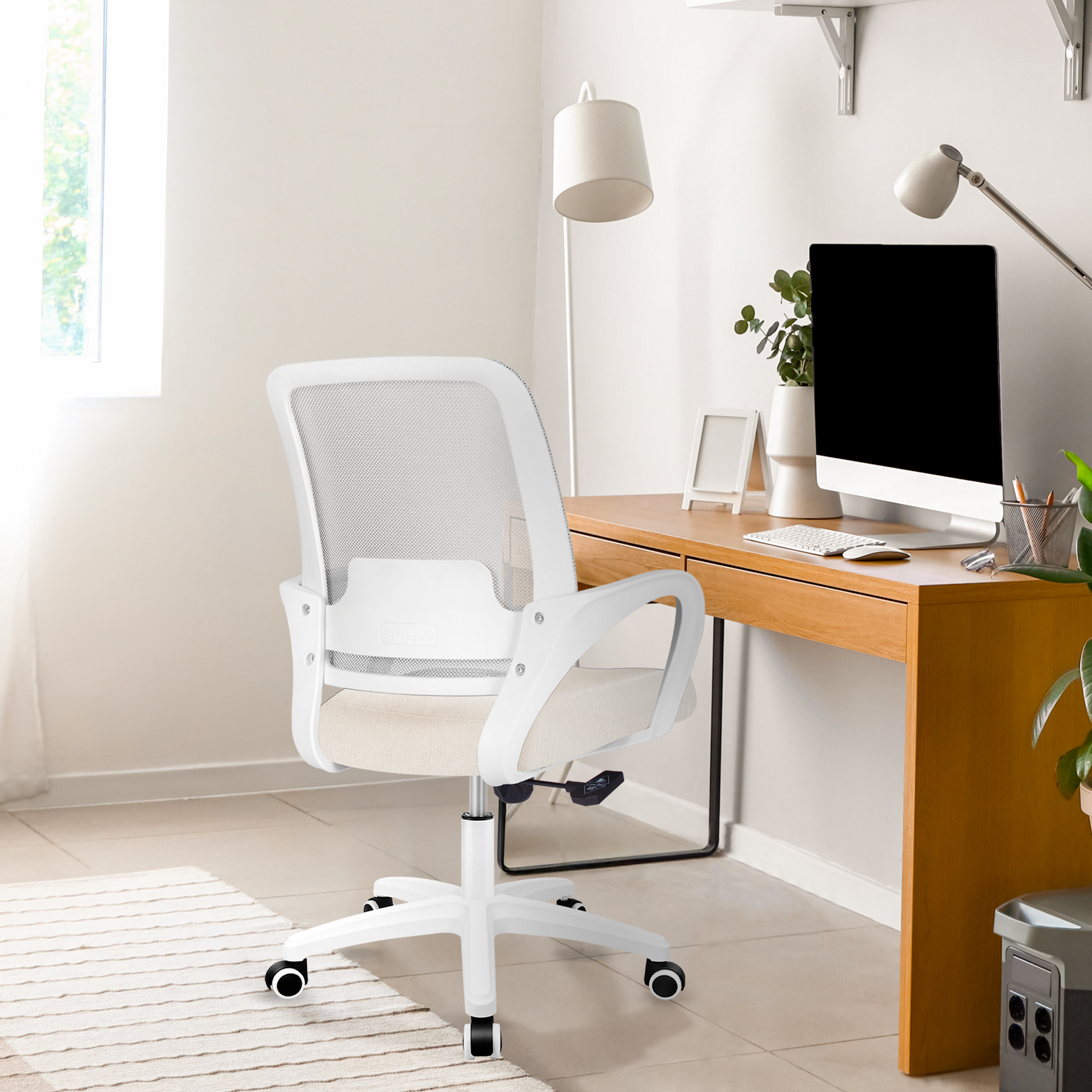 CELTOSS Ergonomic Home Office Chair, Mid Back Lumbar Support Desk Chair, Adjustable Height with Armrests for Adults, Ivory