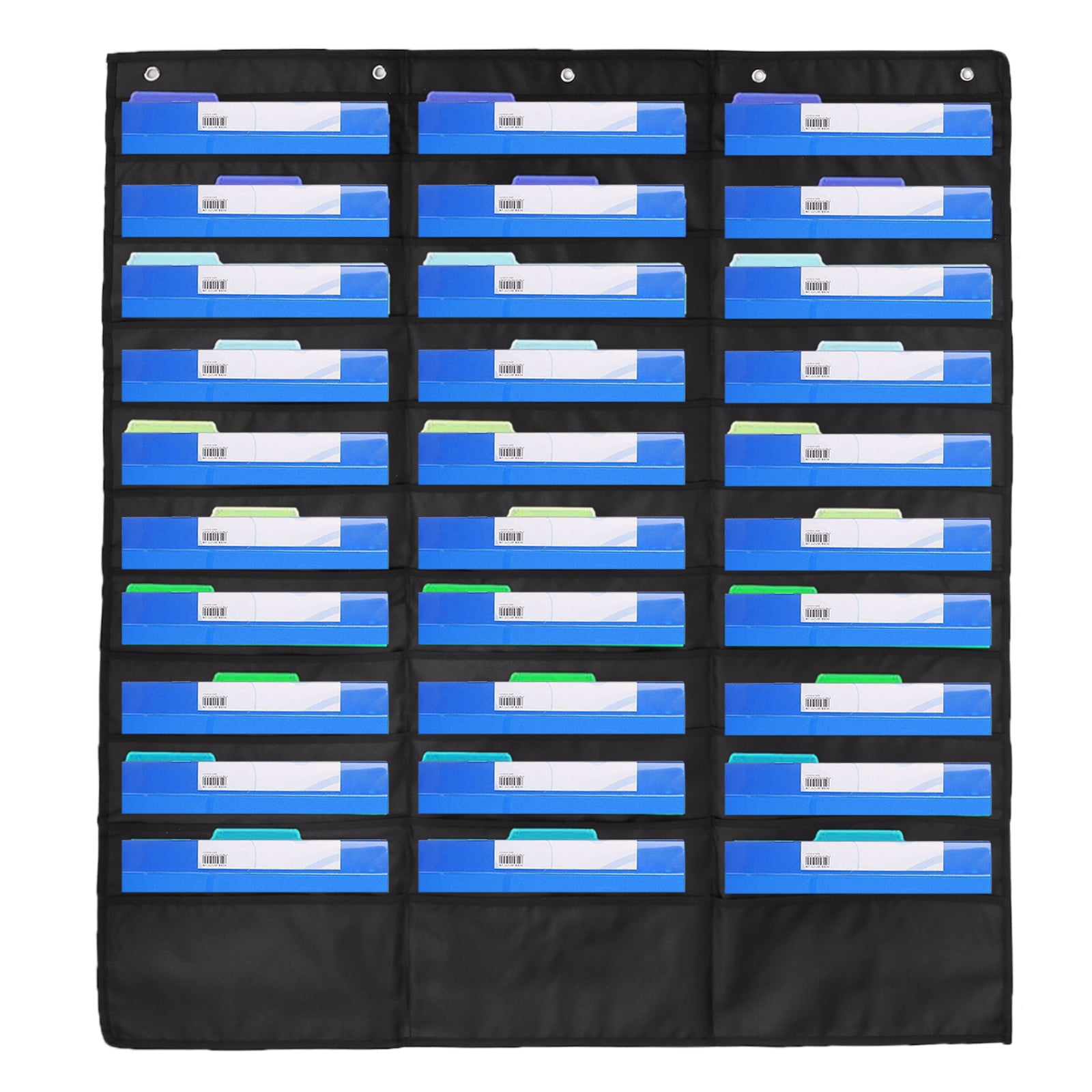 Blue Hanging Wall File Organizer， 5 Pockets Heavy Duty Storage Pocket Chart Included 4 Over Door matel Hangers Scrapbook Papers & More Files Organize Your Assignments 