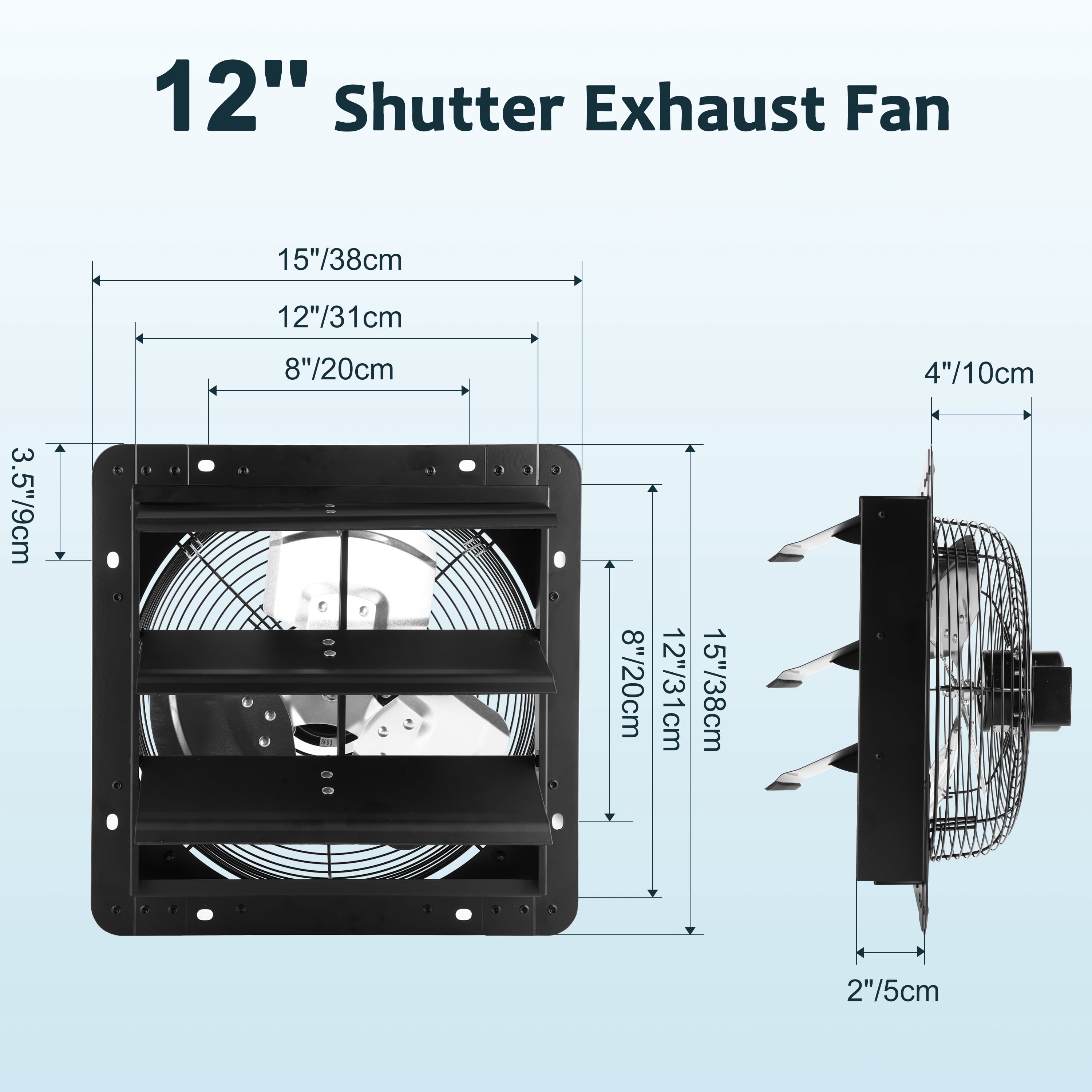Avobird 12 inch Exhaust Fan With EC Motor 1400 CFM,Automatic Shutter with Thermostat & Humidity controller for Attic Greenhouse, Shed, Shop, Garage