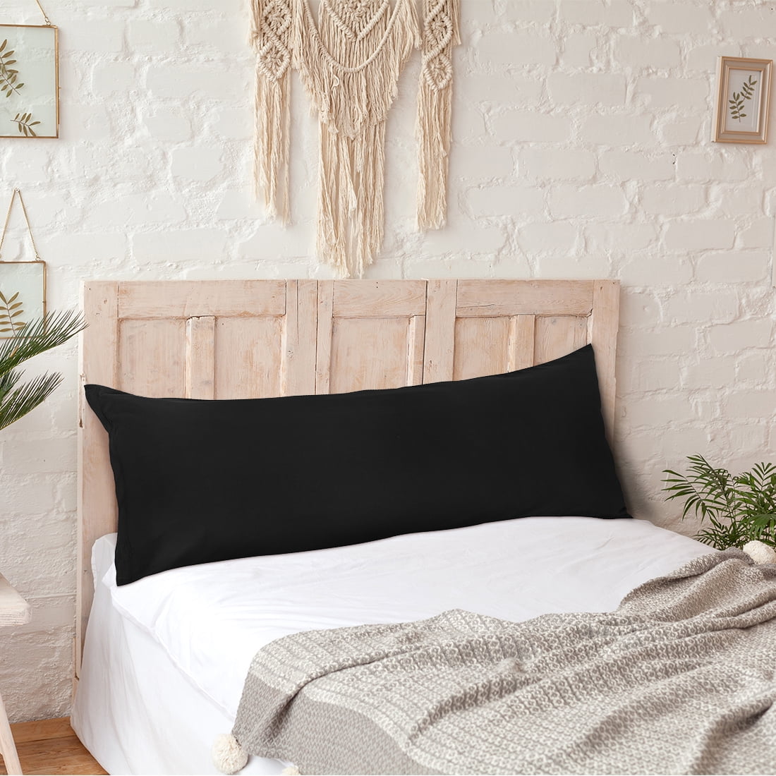 Unique Bargains 2 Packs Brushed Microfiber Body Pillowcase Black 20" x 60"