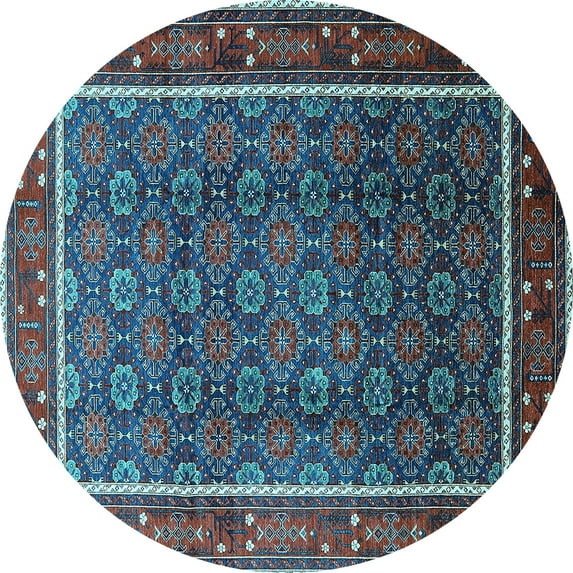 Ahgly Company Indoor Round Oriental Light Blue Industrial Area Rugs, 8' Round