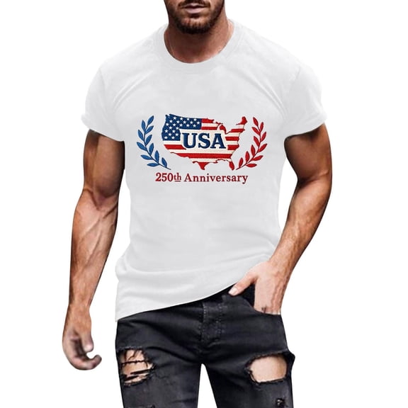 FchengtaiS 250th Anniversary USA Shirts for Men American Flag T-Shirt 4th of July Shirt Short Sleeve Crewneck Pullover Tops 250 Years Birthday Patriotic Tops White XXL